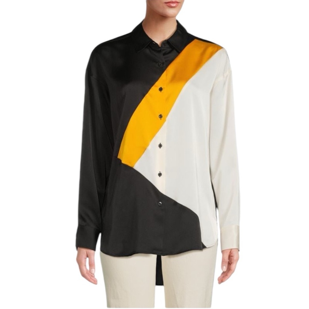 KARL LAGERFELD Colorblock Satin Button Down Shirt